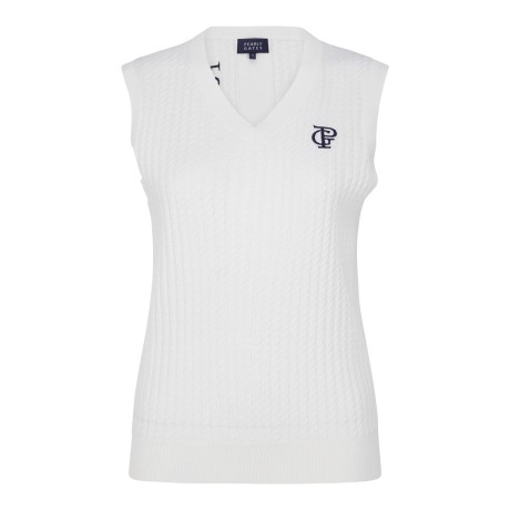 여성 로고 자수 케이블 니트 베스트