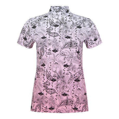 여성 페이즐리 모크넥 쿨링 반팔 티셔츠