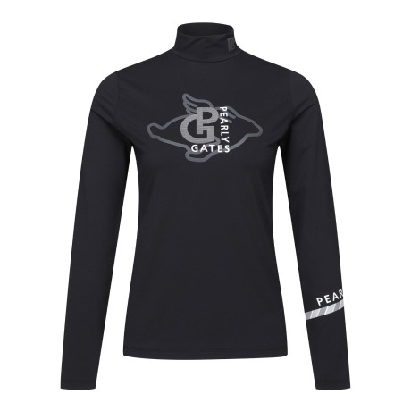 여성 로고 모크넥 스트레치 긴팔 티셔츠