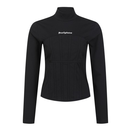 여성 솔리드 뷔스티에 절개 긴팔 티셔츠