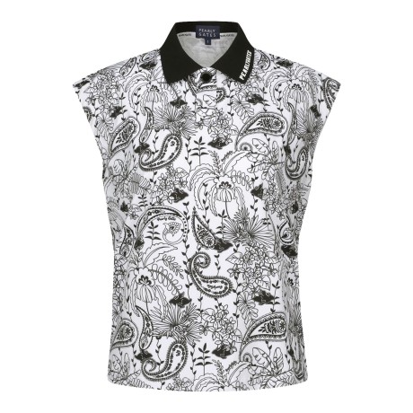 여성 페이즐리 플로럴 카라 캡 슬리브 티셔츠