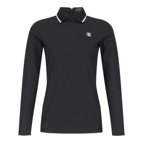 여성 스트라이프 백 지퍼 칼라 티셔츠