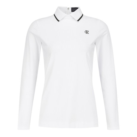 여성 스트라이프 백 지퍼 칼라 티셔츠