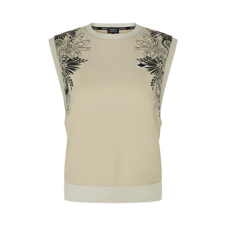 여성 페이즐리 플로럴 슬리브리스 티셔츠