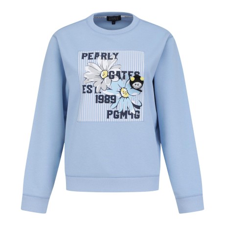 여성 스마일 비 뱃지 로고 프린팅 스웻셔츠