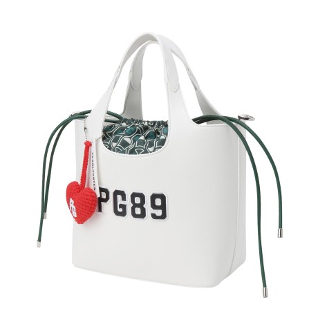 여성 엠보 자수 로고 패턴 키링 버킷백