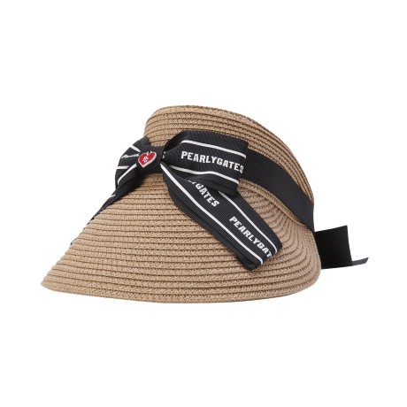 여성 로고 리본 라피아 썬 바이저