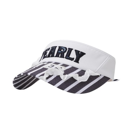 여성 스팽글 로고 프릴 컬러 블록 썬바이저