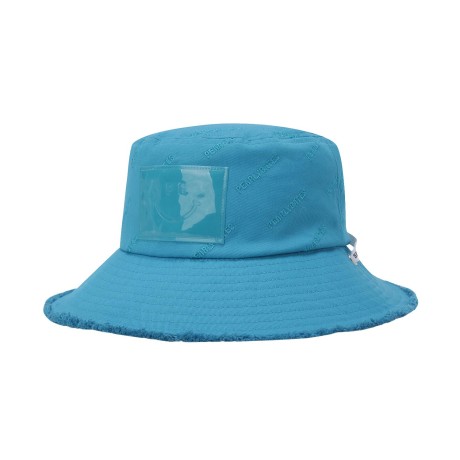 여성 스마일 로고 자수 프레이드 버킷햇