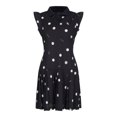 여성 스마일 도트 플리츠 믹스 원피스