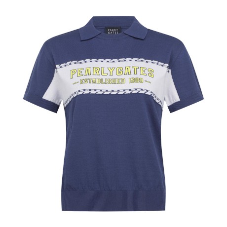 [박현경프로 착용]여성 로고 컬러 블록 칼라 반팔 니트