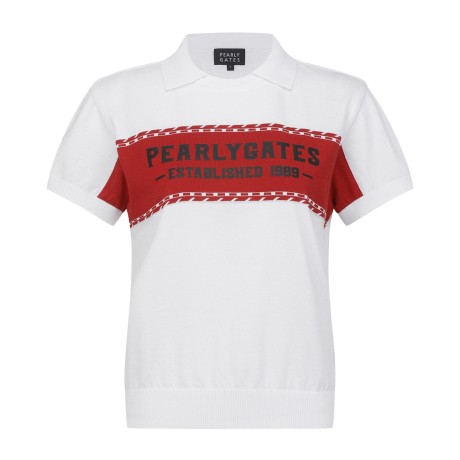 여성 로고 컬러 블록 칼라 반팔 니트