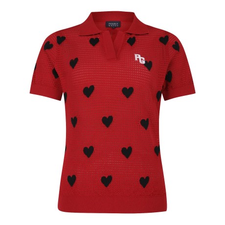 [박현경프로 착용] 여성 하트 패턴 메쉬 카라 반팔 니트