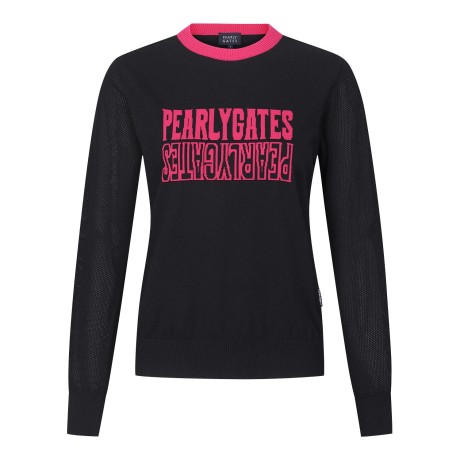 [박현경프로 착용]여성 메쉬 슬리브 컬러 로고 자카드 스웨터