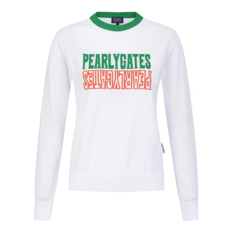 [이예원프로 착용]여성 메쉬 슬리브 컬러 로고 자카드 스웨터