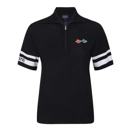 여성 컬러 바니 뱃지 하프 집업 반팔 스웨터