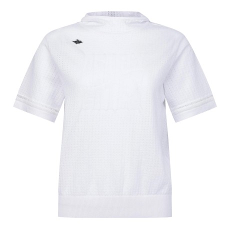 여성 로고 타공 조직감 후드 반팔 니트