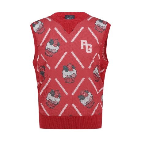 여성 컵케익 아가일 니트 베스트