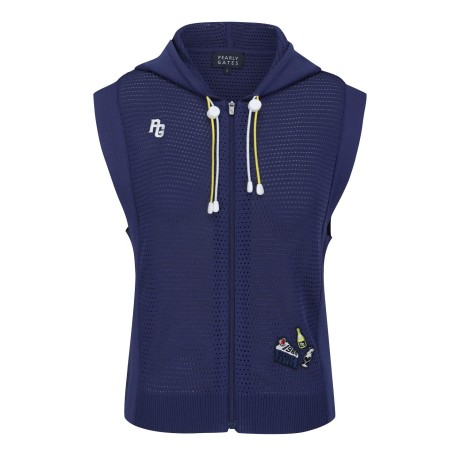 여성 패치 타공 후드 니트 베스트