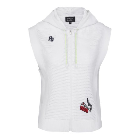 여성 패치 타공 후드 니트 베스트