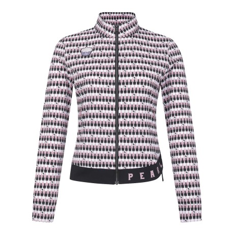 [냉감]여성 컵케익 패치 로고 패턴 집업 탑