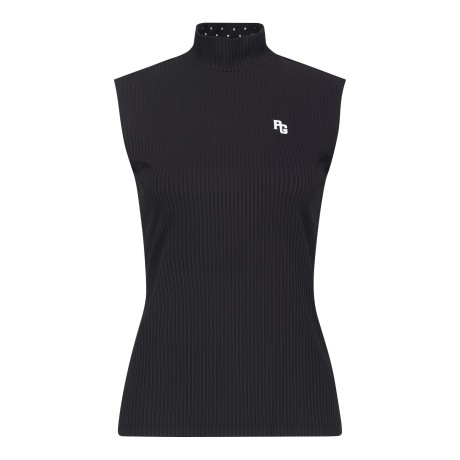 [냉감]여성 로고 골조직 슬리브리스 탑