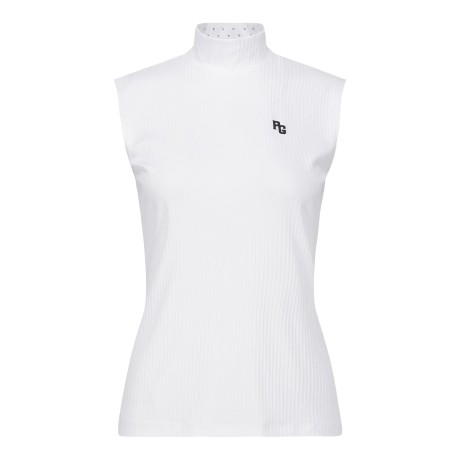 [냉감]여성 로고 골조직 슬리브리스 탑