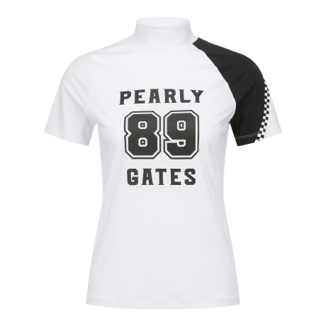 [냉감]여성 체커 컬러 블록 그래픽 크롭 티셔츠