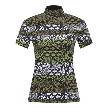 여성 스트라이프 멀티 패턴 모크넥 티셔츠