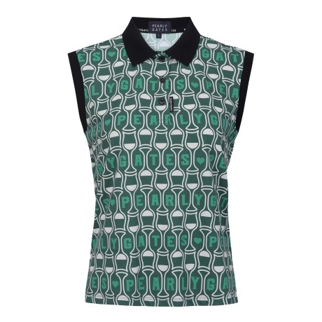 [냉감]여성 로고 패턴 칼라 슬리브리스 탑