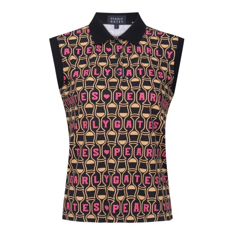 [냉감]여성 로고 패턴 칼라 슬리브리스 탑