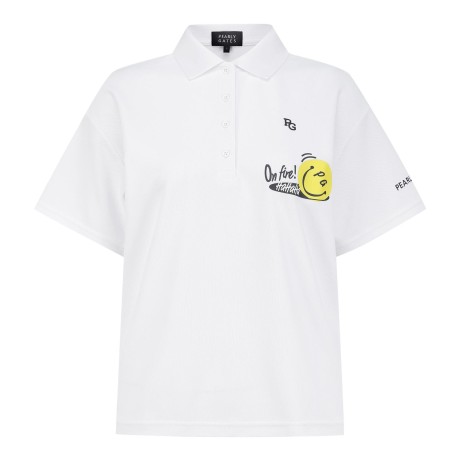 여성 스마일 레터링 칼라 반팔 티셔츠