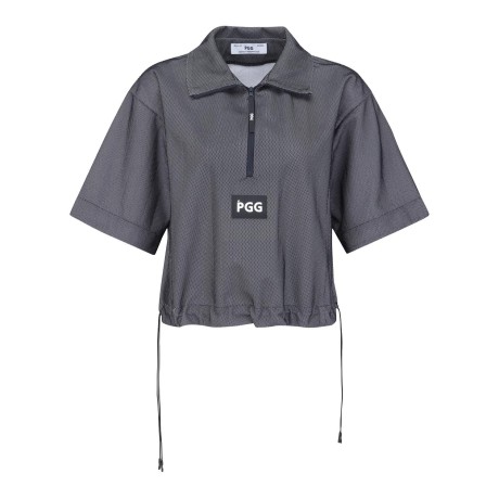 여성 PGG 스트링 하프 집업 반팔 티셔츠