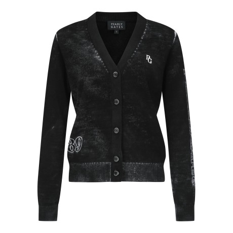 여성 레터링 컬러 믹스 니트 가디건