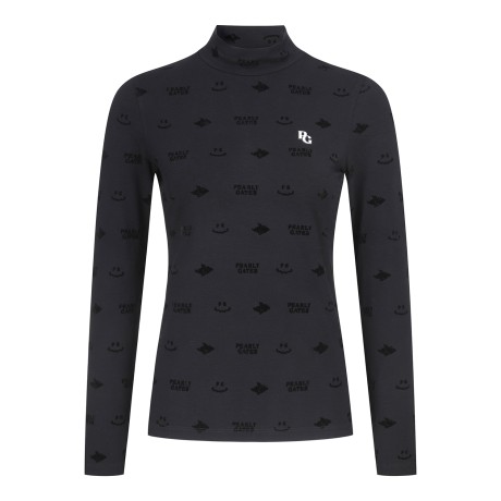 여성 스마일 로고 패턴 긴팔 티셔츠