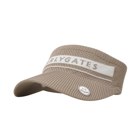 여성 스마일 패치 로고 니트 썬바이저