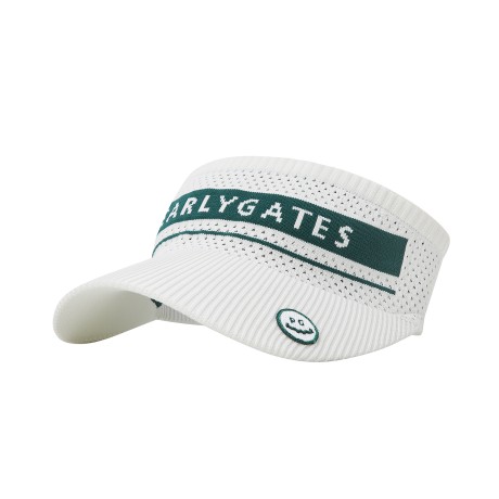 여성 스마일 패치 로고 니트 썬바이저