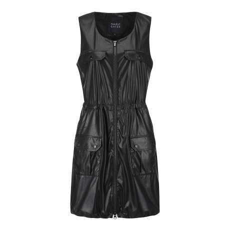 여성 레더 집업 슬리브리스 원피스