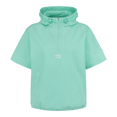 여성 시어서커 하프 집업 반팔 후드 아노락