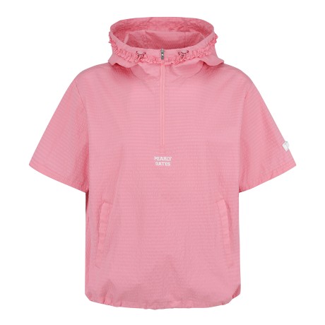 여성 시어서커 하프 집업 반팔 후드 아노락