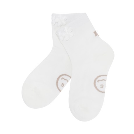 여성 스마일 플로럴 자수 단목 양말