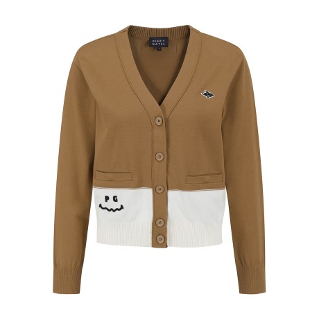 여성 컬러 블록 스마일 니트 가디건