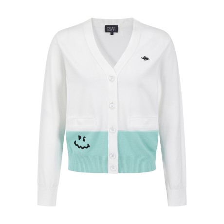 여성 컬러 블록 스마일 니트 가디건