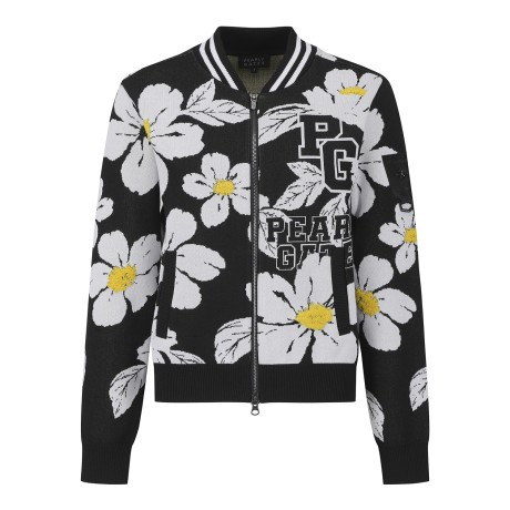 여성 로고 플로럴 자카드 집업 가디건