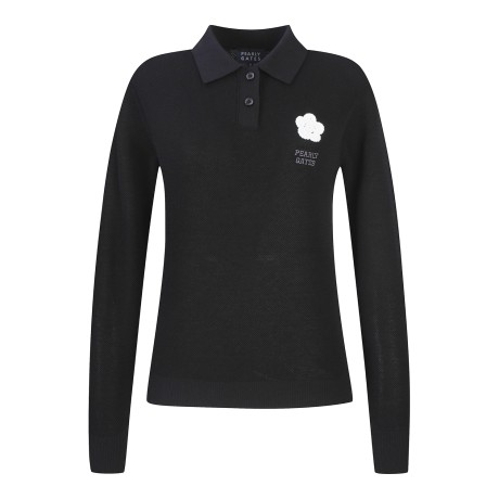 여성 플로럴 크로셰 칼라 긴팔 니트