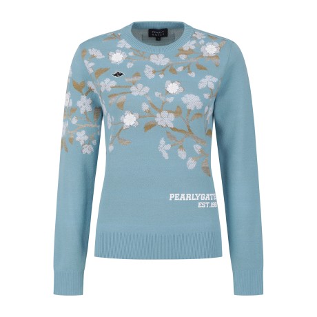 여성 바니 플로럴 자카드 긴팔 니트