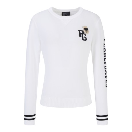 여성 바니 브로치 로고 긴팔 니트