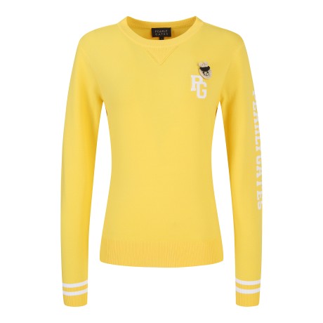 여성 바니 브로치 로고 긴팔 니트