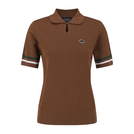 여성 컬러 라인 커프스 칼라 반팔 니트