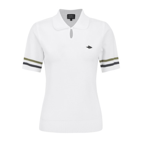 여성 컬러 라인 커프스 칼라 반팔 니트